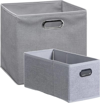 Set van 2x stuks opbergmanden/kastmanden 7 en 29 liter lichtgrijs van linnen 31 cm - Opbergboxen - Vakkenkast manden