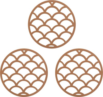 Krumble Pannenonderzetter - Set van 3 - Pannenonderzetter hittebestendig - Pannenonderzetter Siliconen - Pannenonderzettters - Schubben - Diameter 14 - Bruin