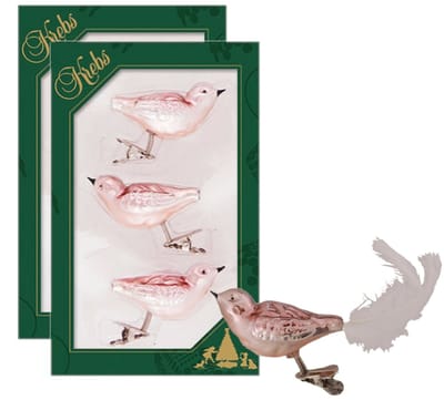 Krebs Decoratie vogels - 6x - roze - 11 cm - op clip - glas - kerstboomversiering