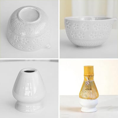 Complete Matcha Set met 7 Onderdelen, Keramische Mengkom met Kiep en Bamboe Klopper voor Thuisgemaakte Matcha Dranken, Perfect Cadeau voor Theeliefhebbers en Gezonde Levensstijl