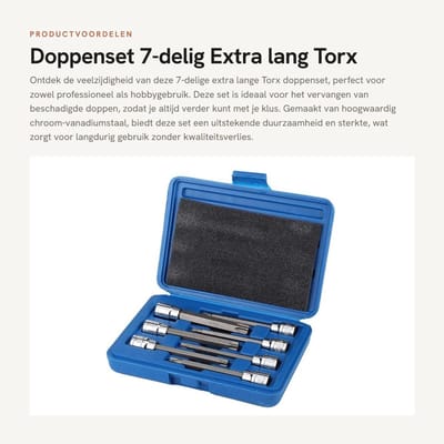 Dailygoods- Doppenset 7-delig Extra Lang - Torx 3/8'' - Chroom-Vanadiumstaal - Handige Opslag - Vervanging voor Kapotte Doppen - Duurzaam - Torx Bit Set