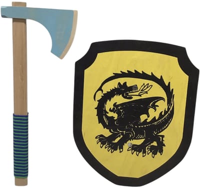 roofridderzwaard met ridderschild rood met draak kinderzwaard houten zwaard houten ridder schild