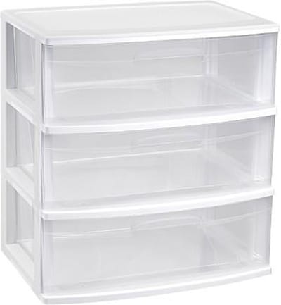 Plasticforte Ladeblokje organizer 3x lades - wit/transparant - L56 x B40 x H61 cm - plastic