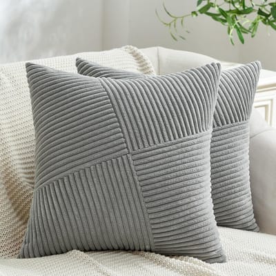 Set van 2 Decoratieve Kussenhoezen 40x40 cm in Grijs Cord Satijn voor Sofa en Slaapkamer, Patchwork Design, Zachte Kussens voor Woonkamer en Bed