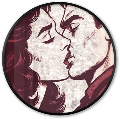 Poster in lijst Rond - Fotolijst 60x60 cm - Posters - Kussen - Personen - Retro - Bordeaux - Ronde posterlijst zwart - Decoratie - Wanddecoratie woonkamer - Muurdecoratie slaapkamer