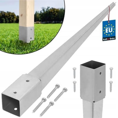 KOTARBAU® Paalhouder met Punt, Paalvoet, Verzinkt Staal, 60 cm, Zilver, 51 x 51 mm, Puntpaalhouder, Paalhouder voor Schutting, Tuinpalen Hout Inslag, Duurzaam