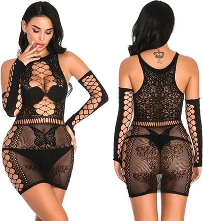 Erotische Babydoll Jurkje Met Mouwen I Erotische Lingerie I Sexy Kanten Jurkje I Erotisch Ondergoed I One Size I Zwart