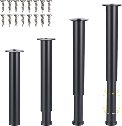 Verstelbare Meubelpoten 24-44 cm - 4 stuks - Zwart - Metalen Poten voor Kasten, Banken, Tafels, Stoelen, TV-meubels - DIY Interieur
