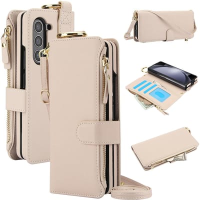Crossbody Portemonnee Telefoonhoesje Voor Samsung Galaxy Z Fold 6 5 4 3 Fold6 Fold5 Fold4 Fold3 5G Kaartsleuf Ringhouder PU Lederen Cover Galaxy Z Fold 4
