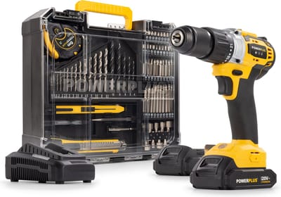 Powerplus Accu klopboormachine POWX00850 - 3 in 1: boren hamerboren en schroeven, 20 V boormachine, 60 Nm, Links en rechts schroeven, Incl. 2 accu's 2.0 Ah en 1 lader, 78 accessoires
