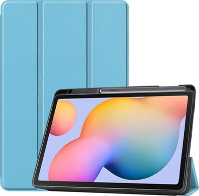 Hoesje - Geschikt voor Samsung Galaxy Tab S6 Lite - Dun & Stevig - Hard Cover Case - Trifold Bookcase Hoes - Met Uitsparing Geschikt voor S Pen - Hardcover Book - Tablethoes - Lichtblauw