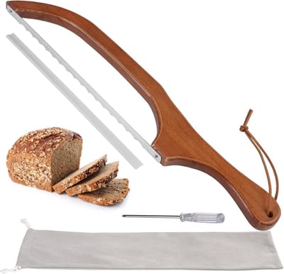 SnelShoppen - Broodzaag met Houten Handvat 40cm - Roestvrijstalen Gekarteld Broodsnijmachine - Ideaal voor Zelfgebakken Brood, Zuurdesem, Dikke Broden
