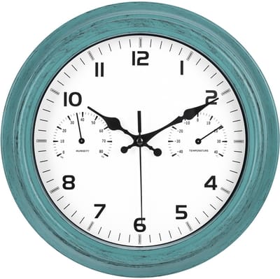 IvoQ Waterdichte Retro Vintage Wandklok met Ingebouwde Thermometer – Perfect voor Binnen & Buiten – Stil & Stijlvol