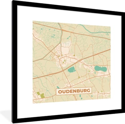Fotolijst incl. Poster - Plattegrond - Stadskaart - Kaart - Vintage - Oudenburg - 40x40 cm - Posterlijst