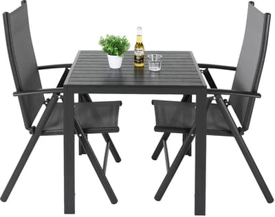 3-Delige Tuinset – Tuinmeubelset – Balkonset – Buiten Dinerset – Verstelbare Stoelen – Aluminium Frame – Weerbestendig