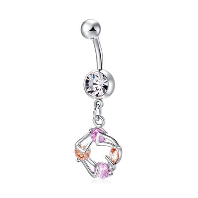 Aramat Jewels | Navelpiercings | Roze Zirkonia Navelpiercing met Hanger | | | |10mm | Staal | Volwassenen | Verkleurd niet