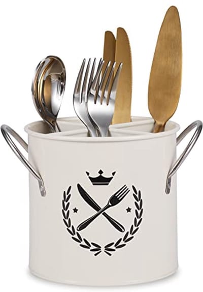 longziming -Keukengerei houder - Metalen Bestekhouder – Stijlvolle Witte Keukencaddy met Handgrepen en Compartimenten, Duurzaam en Decoratief voor Bestek en Keukengerei - 18.5*13,5*13CM