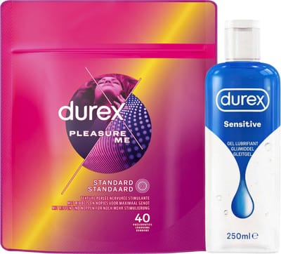 Durex - Condooms Pleasure Me 40 stuks - Glijmiddel Sensitive 250 ml - Voordeelverpakking