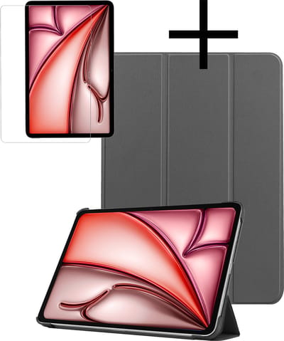 Hoes - Geschikt voor Apple iPad Air (2024/2025/2026) - 11 inch - Met Screenprotector - Trifold Bookcase - Hard Cover - Hardcover Book Case - Tablet Hoesje - Grijs