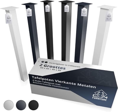 4x Tafelpoten Zwart Metaal Hoogte 72 cm Vierkant Profiel voor Bureau en Eettafel Onderstel