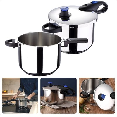 3-Delige Snelkookpan Set - Kookpan Set - Snelkook Pan - Ø22 cm - 4,0l & 5,5l - 18/10 RVS - Aluminium Bodem - Hittebestendige Handvaten - Stoomventiel - Drukventiel - Gezond Koken - Inclusief Gratis Recepten - Alle Warmtebronnen - Ook voor Inductie