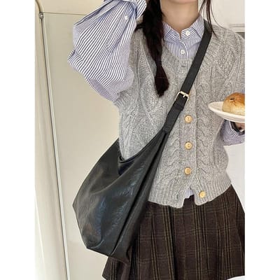 Nieuwe Tas met Grote Capaciteit voor Dames Koreaanse Versie Eenvoudig Zacht Leer Schoudertas Onderarmtas Retro Commuter Crossbody Moedertas