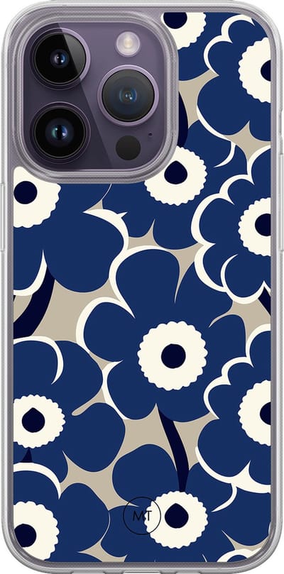 Hybride hoesje geschikt voor iPhone 15 Pro - Abstract bloom - Extra bescherming - Luxe beschermhoes - TPU case - Transparant, Blauw - Mooie Telefoonhoesjes
