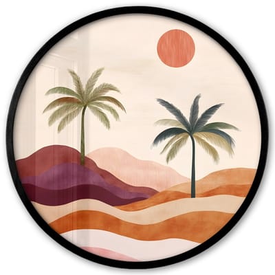 Poster in lijst Rond - Fotolijst 40x40 cm - Posters - Palmbomen - Abstract - Zon - Heuvels - Ronde posterlijst zwart - Decoratie - Wanddecoratie woonkamer - Muurdecoratie slaapkamer