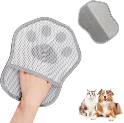 Dailygoods - Handschoen voor het verwijderen van dierenharen, magnetisch voor het verwijderen van dierenharen, dubbelzijdige handschoenen voor huisdieren, voor het wassen van dierenharen, grijs