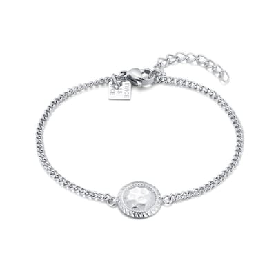 Twice As Nice Armband in edelstaal, schijfje met patroon Zilverkleurig 16cm+3cm