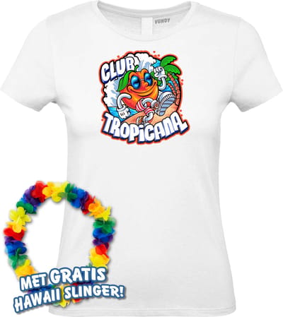 Dames t-shirt Tropical Orange Sunrise | Toppers in Concert 2024 | Club Tropicana | Hawaii Shirt | Ibiza Kleding | Wit Dames | maat XS