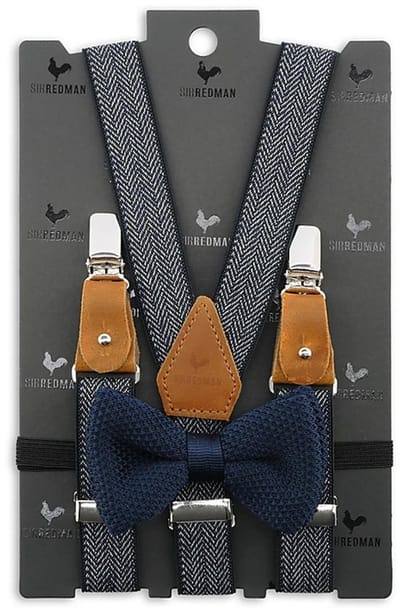 Sir Redman - Bretels met strik - kids bretels combi pack Visgraat motief blauw - blauw / wit