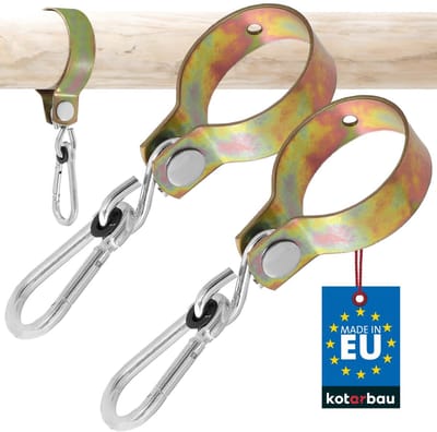 KOTARBAU® 2 Stuks Schommelhaak met Karabijnhaak, Verzinkt Staal, ⌀ 80 mm, Goud, Schommelhaak, voor Houten Balken, Schommelhaken, Schommel Hanger
