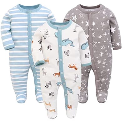 Baby Slaaprompers Set van 3 - Katoenen Slaapzakken met Voetjes voor Pasgeborenen - Maat 56 62 68