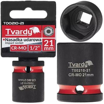 Tvardy Slagdop kort 21 mm zeskant - chroom-molybdeenstaal - aandrijfvierkant 12,5 mm - voor slagsleutels - zwart - auto, werkplaats en industrie