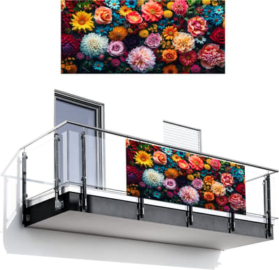 Balkonscherm 200x90 cm - Balkonposter Bloemen - Planten - Kleurrijk - Balkon scherm decoratie - Balkonschermen - Balkondoek zonnescherm