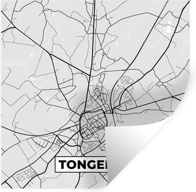 Muurstickers - Sticker Folie - Zwart Wit – België – Plattegrond – Stadskaart – Kaart – Tongeren - 100x100 cm - Plakfolie - Muurstickers Kinderkamer - Zelfklevend Behang XXL - Zelfklevend behangpapier - Stickerfolie
