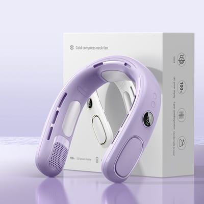 Draagbare Nek Ventilator – Bladloze Persoonlijke Fan – 5 Krachtige Windsnelheden – Stil & Oplaadbaar – Voor Buitenshuis & Reizen - USB Oplaadbaar - Paars