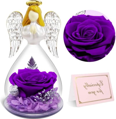 Eeuwige Roos Engel - Bloem Decoratie - Cadeau Geven - Handbeschilderde Engel - 7 x 13 cm - Roze