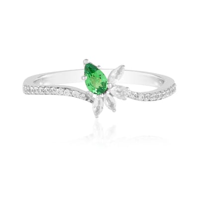 Cavill - Damesring 925 Sterling Zilver Gerhodineerd - Peervormige Lemshuku Tsavoriet 0,19 ct & Witte Topaas 0,74 ct - Elegante Groene Edelsteen Ring