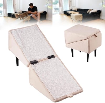 Huisdier trap - Hondenhelling poef - Veilig op meubels - Split ontwerp - 35 x 28 x 20 cm - Kaki