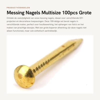 Dailygoods- Messing Nagels 100 Stuks - Ronde Kopnagels - Houtbevestiging - Decoratieve Accessoires - DIY Projecten - Diverse Lengtes (10/15/18/22 mm)