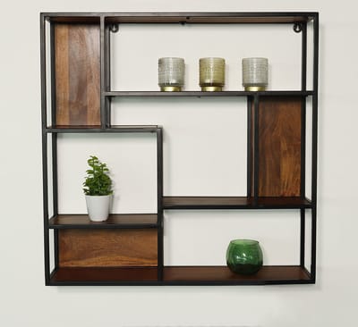 Wandrek Emma vierkant industrieel mangohout 75cm bruin muurdecoratie mango hout