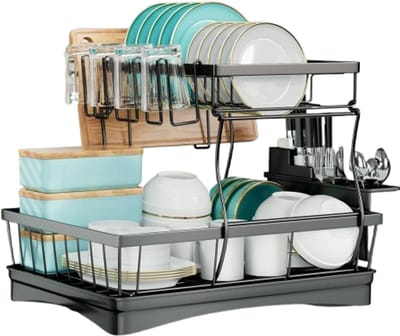Velori Afdruiprek 2-Laags - Afdruiprek Keuken - Servies Droogrek - Bestekhouder - Bordenrek - Metalen Keuken Organizer - 42 x 30 x 32,3 cm