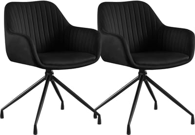 CLP Welby Set van 2 eetkamerstoelen - met armleuning - klassiek - draaibaar - Fluweel/zwart