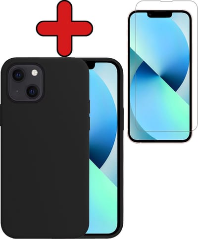 Hoesje - Met Screenprotector - Geschikt voor Apple iPhone 14 - Sterk & Shockproof - Telefoon Hoes - Back Cover - Siliconen Case - Telefoonhoes - Zwart