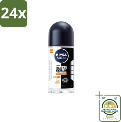 NIVEA MEN - Deodorant Roller - Black & White Ultimate Impact - 50 ml - Voordeelverpakking - 24 stuks - Anti-vlekken - Kledingbescherming