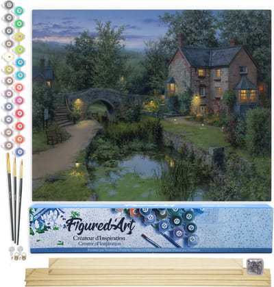 Figured'Art Schilderen op Nummer Volwassenen canvas Lichtgevende oase van rust - Handwerk acrylverf Kit DIY Compleet - 40x50cm met DIY houten lijst