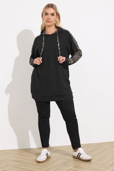 Yours Zwarte Hoodie Met Luipaardprint Size 46