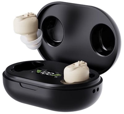 Medj- Beige - Gehoorapparaat -Magnetisch- Opberg box - Oplaadbaar in box 2x Mini Intelligent digitaal Gehoorapparaat - 5 Volume standen - Geluid Reductie - Universeel